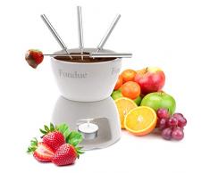 Oramics Schokofondue Set aus Keramik mit 4 Fondue Gabeln– einfach mit Teelicht erwärmen und genießen – Schoko Foundue Teelichtfondue Schokofondant