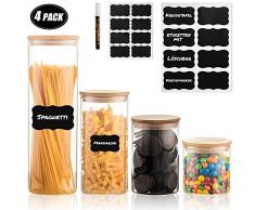 Deco haus Mehrweg-Vorratsgläser mit Bambus-Deckel - 4er Set - Luftdicht, für Spülmaschine, Mikrowelle - Zur Aufbewahrung, als Keksglas, Dekoration, etc. - 11/16/21/31 cm Höhe, 10 cm Ø