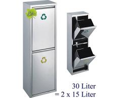 Made for us 30 L Edelstahl Wand-Abfalleimer 2x15 L Mülleimer 2-Fach Mülltrennung 2er Müll-Trennsystem 30 Liter Abfallsammler zur Abfall-Trennung