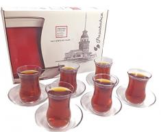 Türkische Teegläser & Untertassen Set - Pasabahce Design - 6er Set, 120 cc. 4 Unzen. Spülmaschinenfestes Türkisches Teeglas