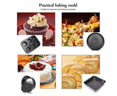 Gesentur Kuchenform Backform Set 4-teilig, Antihaftbeschichtet, Karbonstahl Kuchenform Rund mit Boden abnehmbar, Muffinform, Rund & Quadratische Backform