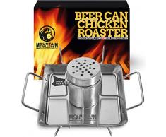 Mountain Grillers Brathähnchen-Bräter aus Edelstahl - Bierdose für Hähnchengrill - Grillzubehör für Barbecue - BBQ Accessoire mit 4 Gemüsespießen