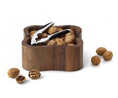 Continenta quadratische Nussschale aus Akazie Kernholz mit integriertem Qualitäts-Nussknacker, Größe: 24,5 x 24,5 x 8 cm