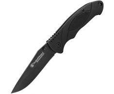 Smith and Wesson Einhandmesser, Stahl 7CR17, beschichtet, Gummi-Griffschalen, Liner Lock, Clip, Fangriemenöse