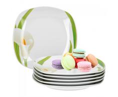 Van Well 6er Set Dessertteller Calla, 190 x 190 mm, Kuchenteller, Kleiner Servierteller, weißer Blüten-Kelch, Pflanzendekor, edles Porzellan-Geschirr, Gastro