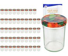 MamboCat 50er Set Sturzgläser 230 ml Hoch Deckelfarbe Obst Dekor to 66 inkl. Diamant Gelierzauber Rezeptheft, Marmeladengläser, Einmachgläser, Einweckgläser, Gläser