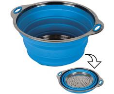 #11 Hitzebeständiges Silikonsieb mit Edelstahl-Boden 24 cm ø - Silikon Sieb Küchensieb Faltbar Nudelsieb Seiher Salatsieb Abtropfsieb Camping