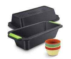 Familybox 11 in 1 Silikon Brotbackformf Set, Große Brotbackform Kastenform Antihaftende Backform & 10 Muffin Cupcake Förmchen Muffinform um Backen, Mixen und dünsten, hitzebeständig bis 230 °C, 24cm
