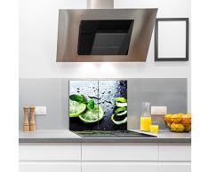 DAMU |Ceranfeldabdeckung 2 Teilig 2x30x52 cm Herdabdeckplatten Küche Elektroherd Induktion Herdschutz Spritzschutz Glasplatte Schneidebrett Grün Zitrone