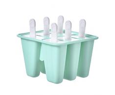 Uranbee Eisformen Silikon EIS am Stiel Formen, EIS Selbst Machen Behälter, BPA Frei, Stieleisformer Wiederverwendbar (Grün, 6 Stück)