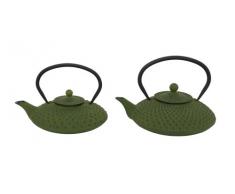 asiatische Teekanne Gusseisen Jing 1,25 ltr. grüne Noppenstruktur