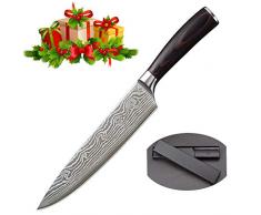 Canlanda Küchenmesser aus Edelstahl 33,5cm Profi Kochmesser Holzgriff Scharfes Fleischmesser 20cm Klingenlänge mit Lasermuster Allzweckmesser für Fisch, Fleisch, Geflügel oder vegetarische Gerichte