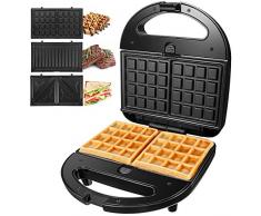 ostba Sandwichmaker 3 in 1 (Sandwichtoaster, Kontaktgrill, Waffeleisen), Antihaftbeschichtete abnehmbare Platten, Cool Touch Griffe,750 W, LED-Anzeigen, BPA frei, schwarz