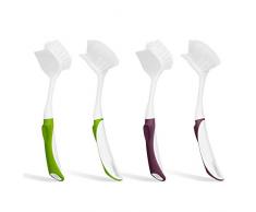 Nictario Spülbürste 4er Set mit Nylonborsten und Schaber - spülmaschinenfeste Abwaschbürste in Premium Qualität - ergonomische Küchenbürste auch für Mixtöpfe geeignet