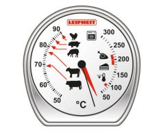 Leifheit Braten- und Ofenthermometer, kombinierte Anzeige für Ofentemperatur und Kerntemperatur auf einem Blick, Grillthermometer mit Skala für ideale Garpunkte, spülmaschinengeeignet, Edelstahl