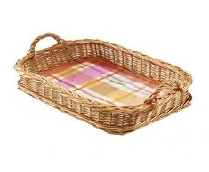 Kobolo Serviertablett Kellnertablett Tablett eckig Bügel gekochte Weide Textil mit Folie