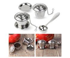 OUNONA Tee-ei Sieb Tee Rostfreier Stahl (2 Stück) mit Tee-Scoop und Auffangwannen