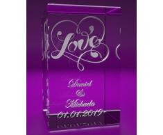 VIP-LASER 3D Glas Kristall mit Love und Deinen Namen + Datum graviert! Das persönliche Geschenk zu Geburtstag, Jahrestag, Valentinstag und Weihnachten! (incl. LED-Leuchtsockel Schwarz)