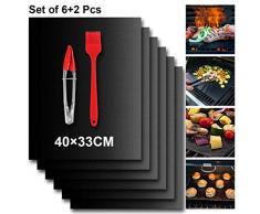 LAMA BBQ Grillmatte 6 Stück 40x33CM Antihaft Grillmatten Wiederverwendbar Backmatte + 1 Grillpinsel + 1 Grillzange für Gasgrill Holzkohle Weber Grillen und Backen