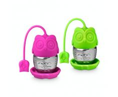 Buntfink „TeaBalls“ Teesieb aus Edelstahl und Silikon, Tee-Ei lang, Teefilter Set für Tasse, Teekugeln für losen Tee in Pink und Grün (2er-Set)