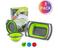 Kool Kitchen Pros 3er Sieb Set – Faltbare Siebe – BPA-freies Silikonsieb – Küchensieb als Nudelsieb, Abtropfsieb, Gebmüsesieb und Spülbeckensieb – Spülmaschinenfeste Seiher (Grün)