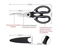 Meilliger Küchenschere, Multifunktionale Haushaltsschere Mehrzweckschere Scharfe Schere aus Edelstahl für Fleisch, Walnuß, Fisch, Papier, Gemüse und Flaschenöffner Kitchen Scissors (Schwarz)