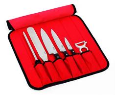 KELOmat Messertasche, Messerkoffer, Rolltasche, 6-teilig, befüllt: Küchenmesser 18 cm, Kochmesser 20 cm, Wetzstahl, Palette, Spickmesser, Sparschäler