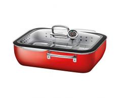 Silit ecompact Dampfgarer/Bräter, mit Glasdeckel, Garblech, Garthermometer, Silargan Funktionskeramik, induktionsgeeignet, rot, 35,6 x 33,3 x 18 cm, 6,7 l