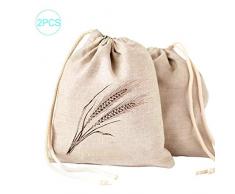 Dadahuam Aufbewahrungstasche, 2 STÜCKE Kordelzugbeutel Bio-Baumwolle Aufbewahrungstasche Umweltfreundliche Einkaufstasche Canvas-Taschen, Gemüse- und Brot-Taschen, Stoffbeutel, Größe: etwa 20 * 27 cm