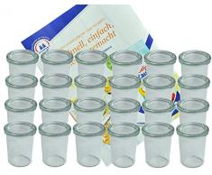 MamboCat 24er Set Weckgläser Sturzglas mit Deckel 160 ml I Original Weck Sturzglas Dessertglas I Einweckgläser mit Deckel für Kuchen Gelees UVM I inkl. Diamant-Zucker Gelierzauber Rezeptheft