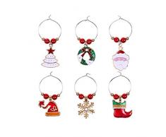 FBGood Weihnachtsdekoration Weinglas Kreis Weihnachtsstimmung Anhänger Ring Deko Becher, Charms Marker Ringe für Weinglas Weihnachtsmotiv Zubehör Dekoration für Bar, Party, D, D