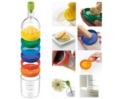 Amazing 8 in 1 Kunststoff-Flaschenform Entsafter Ingwerreibe Eierknacker Gemüse-Zerkleinerer Dosenöffner Eiertrenner Praktische Küchenwerkzeuge