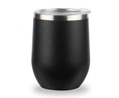 flintronic Edelstahl Weingläser, Stemless Weinglas, Edelstahl Isolierbecher mit Tassenbürste (350ml), für Wein, Kaffee, Getränke, Champagner, Cocktails - Schwarz