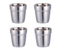 TAMUME 180ml Edelstahl Mini Becher Set von 4 Haltbare Becher für Kinder Stapelbarer Becher Bier und Cocktailbecher