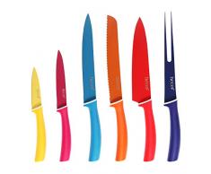 hecef Bunte Messerset von 6 Super Scharfe Antihaft-Edelstahlmesser mit Klingenschutzwache (Reine Farbe beschichtet).