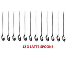 Shine Pack von 12 Latte Löffel - Lange Handle Edelstahl-Löffel - ideal für Kaffee-Café Latte, Espresso, heiße Schokolade, heiße Getränke, Dessert