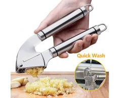 Knoblauchpresse Knoblauchschneider Edelstahl Rostfrei, Einfach zu Säubern Garlic Press Crusher Häuslicher Knoblauch Ingwer Crusher, Schwerlast Knoblauchpresse Robust für Restaurant Küche (Silber)