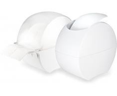 Designer Zellettenbox weiss-transparent gefüllt mit 500 Zeletten + Designer Tischabfallbehälter mit Schwingdeckel weiss