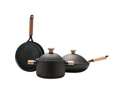 Kyman Kupfer Töpfe und Pfannen Set 3 Stück Schwarz Töpfe und Pfannen Set Küchenutensilien zum Kochen und Backen in Sleek Kochgeschirr-Sets (Farbe: Schwarz, Größe: Freie Größe)