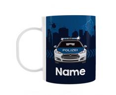 Striefchen® Kindertasse aus Kunststoff - Polizei - mit Namen des Kindes bedruckt