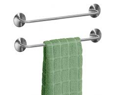 mDesign 2er-Set Handtuchhalter ohne Bohren – Selbstklebende Handtuchstange aus gebürstetem Edelstahl – perfekt als Geschirrtuchhalter oder für Handtücher im Bad – mattsilberfarben