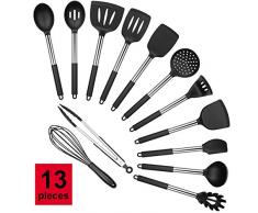 ROMEKER Silikon Küchenhelfer Set 13pcs Kochset, Küchenutensilien Set - Zange, Schneebesen, Pfannenwender, Nudellöffel, Servierlöffel, Suppenkelle, Schaumlöffel, Spatel