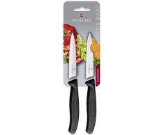 Victorinox Swiss Classic 2-tlg. Gemüsemesser-Set, 1 x Normaler Schliff, 1 x Wellenschliff, 10 cm Klinge, Mittelspitz, schwarz