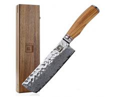 ZAYIKO Damast Nakirimesser Klinge 17,00 cm Länge mit Hammerschlag und Olivenholzgriff - japanischer Damaststahl VG-10