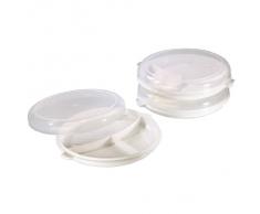 Xavax Mikrowellenteller-Set (mit Deckel zum Erhitzen, Einfrieren und Portionieren von Speisen, Mikrowellengeeignet, Spülmaschinengeeignet, Lebensmittelecht) 3-teiliges, transparent/weiß
