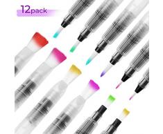 Ohuhu Wasser-Farbpinsel-Stifte, 12er-Set Aquarell-Pinsel für wasserlösliche Farbstifte, Wasserfarben-Marker auf Wasserbasis, Pigmente in Pulverform, Back to School Kunst Ausrüstung (12 pcs)