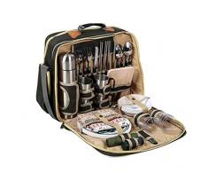 LHY TRAVEL 4-Personen-Picknick-Rucksack mit Kühltasche, 37-TLG. Speiseset Besteck und Zubehör für Weingläser | Reisen für Familien Camping im Freien