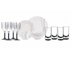 100% Melamin-Geschirr Line grau/elfenbeinweiss rund + Weingläser + Wassergläser aus Acryl 6-t - 1 Pers / 12-t - 2 Pers / 24-t - 4 Pers / 36-t - 6 Pers Camping Tafel-Service Picknik Trekking Outdoor