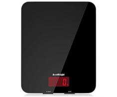 ACCUWEIGHT Digitale Küchenwaage Elektronische Waage Digitalwaage aus Sicherheitsglas mit LCD Display, 5kg x 1g, schwarz, Inkl. Batterie