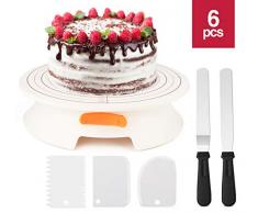 ilauke Tortenplatte Drehbar - 30cm Tortenständer Kuchen Drehteller mit 2 Stück Winkelpalette Set, 3 Stück Icing Smoother für Backen Gebäck, Zuckerguss, Mustern